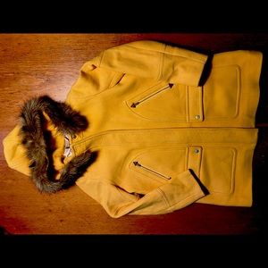 Gorgeous J Crew Italian stadium cloth Nello Gori fur hood rare yellow Medium